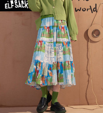 ELFSACK オールオーバープリントミディスカート