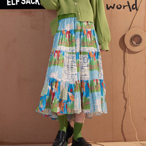 ELFSACK オールオーバープリントミディスカート